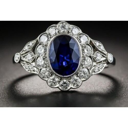 Fashion Blue Zircon Round Shape Rings for Women Wedding Ring Dazzling Full Drill Engagement Jewelry Ring Love Gifts