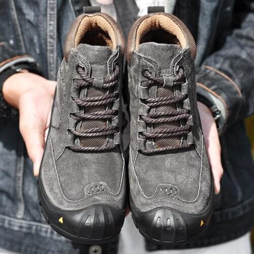 Men Boots Winter with Fur 2020 Warm Plush Snow Ankle Boots Shoes Fashion Cow Suede Casual Sneakers Lace up Male Work Shoes