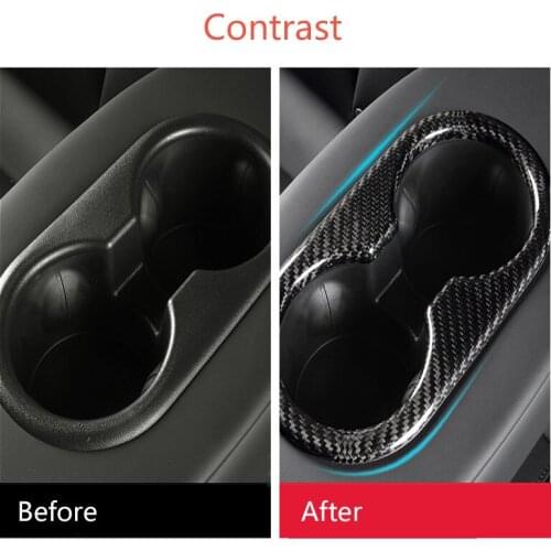 For Tesla Model 3 Carbon Fiber Cup Holder Frame Patch Anti-corrosion Decoration Sticker Interior Accessories