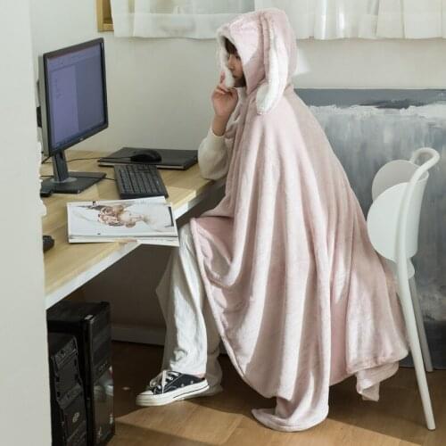Cute Rabbit Ear Sofa Blanket Woman Shawl Breathable Air Conditioning Quilt Nap Driving Reading Blankets Home Decor