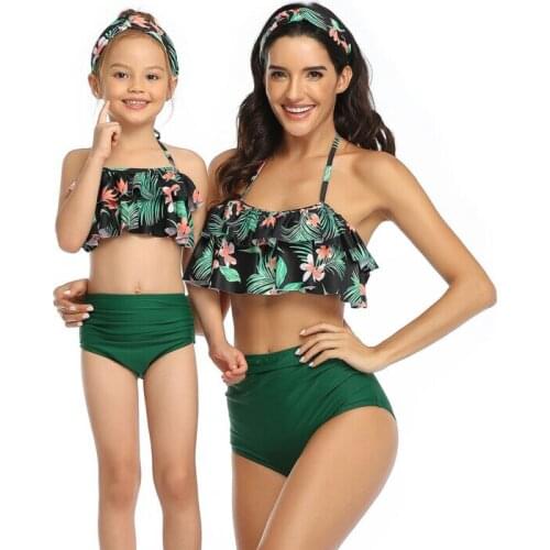 Matching Beachwear Family Clothes Mother Daughter Women Kid Girl Swimwear Ruffle