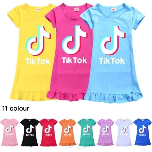 Girls Dress Girls Tik Tok Robe Girl Cartoon Pajamas Childrens Home Clothes Baby Clothing Summer New Dresses