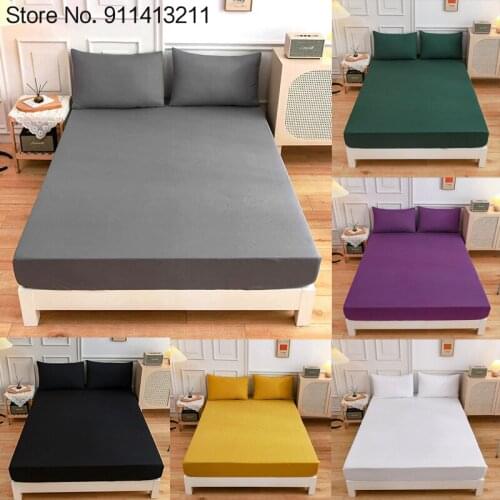 100% Polyester Solid Fitted Sheet 150 Mattress Cover Sheet 1pc Linens Four Corners With Elastic Band Bed linen Pure 15 Colors