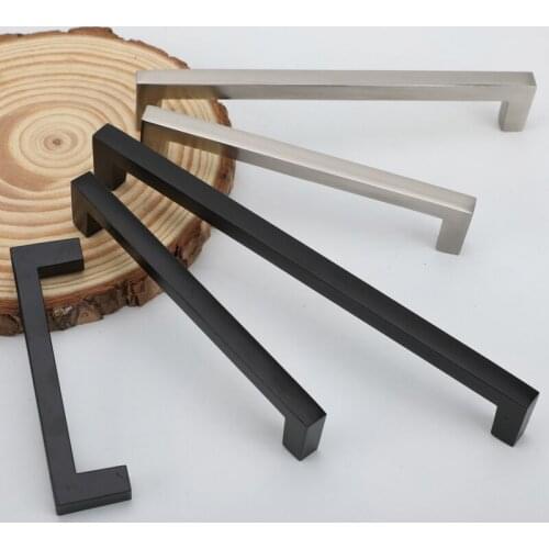 Furniture Cabinet Drawer Handle Stainless Steel Chrome Black Square Wardrobe Kitchen Cupboard Dresser Door Pull Long Metal Knob