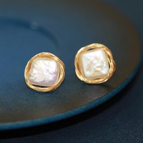 Handmade 925 Silver Baroque Natural Freshwater Big Pearl Earrings for Women Party Gift