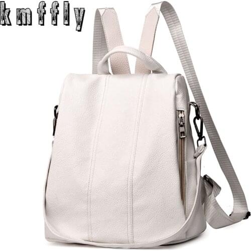 KMFFLY 2019 Fashion PU Leather Anti-thief Women Backpack Large Capacity School Bag for Teenager Girls Travel Bags Sac a Dos New