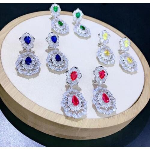 925 sterling silver with cubic zircon drop earring fine women jewelry for party & wedding yellow blue green red color