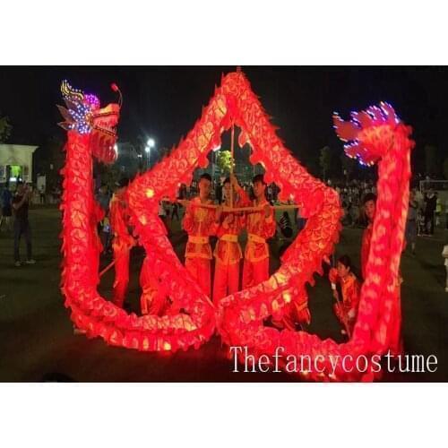 10m 6 adults Length Lunar New year silk clothes illuminant LED light Chinese DRAGON DANCE ORIGINAL Folk culture dragon Costume