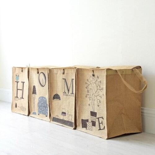 Modern fashion fabric daily necessities foldable natural jute linen laundry basket bag dirty clothes storage basket LB92909