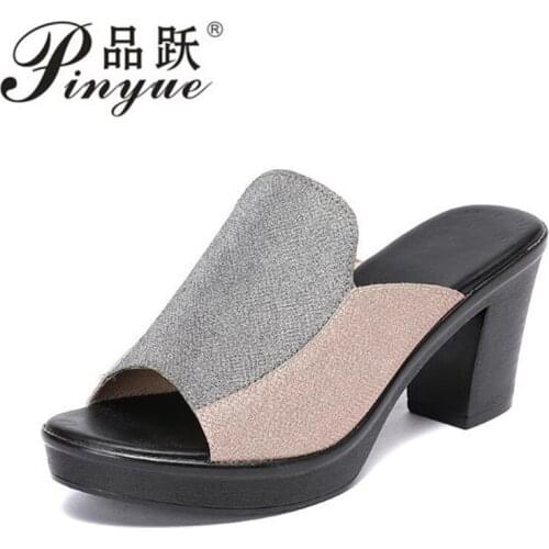 Women Slippers Ladies Summer Slippers Shoes Women High Heels Fashion Rhinestone Genuine Leather Summer Shoes