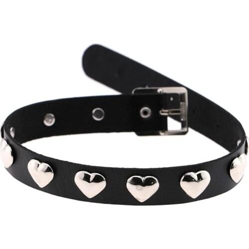Vintage Egirl Heart Rivet Punk Faux Leather Choker for Women Belt Buckle Night Club Collar Necklace Party Jewelry Accessories