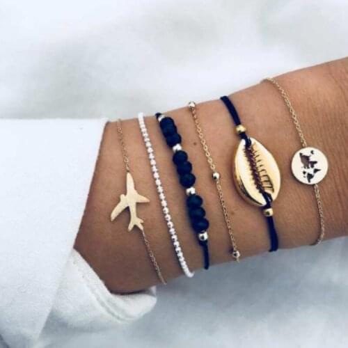 Vintage Bohemia Airplane Shell Ball Charm Wrap Bracelet for Women Handwork Braided Rope Chain Fashion Wrap Bracelet Jewelry