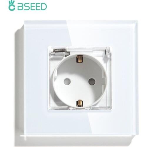 BSEED WaterProof EU Standard Single Wall Socket Power Plug With White Black Gloden Mirror Crystal Glass Panel 86mm16A 110V-250V