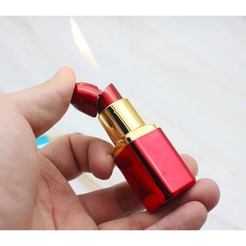 Lady Lipstick Lighters Torch Gas Lighter Peculiar Shape Electroplating Inflatable Lighters Smoking Accessories Girly Gift