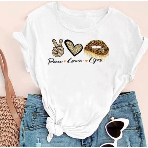 Women Leopard Love Cute 90s Camisetas Mujer Fashion Print Graphic Summer Short Sleeve Female Clothes Tops Tees Tshirt T-Shirt
