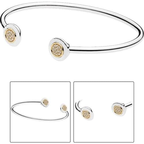 Fine Jewelry Rigid Wrist Charm Cuff Bracelets Bangles For Women Silver 925 Original Real 14K Gold 585 Zircon Stones Ladies Gifts