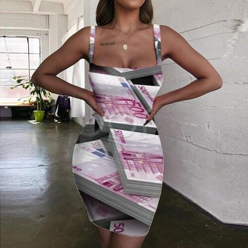 KYKU Brand Money Dress Women Dollar Ladies Dresses Novel 3d Print Harajuku Bodycon Dress Womens Clothing Club New Boho Femme
