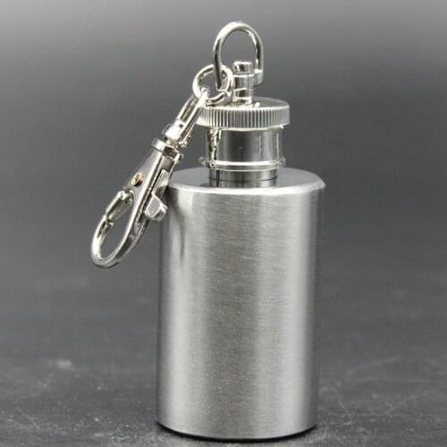 100pcs Mini Portable Cylindrical Small Wine Pot Bottle With 1oz 304 Stainless Steel Flagon Hip Flask With Keychain ZA5199