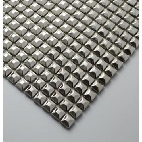 20 mm silver pyramid brushed stainless steel metal mosaic tile modern decoration for boutique store couture cabinet wall sticker
