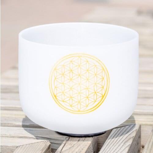 8" Note C D E F G A B Chakra Frosted Quartz Crystal Singing Bowl with Flower of Life