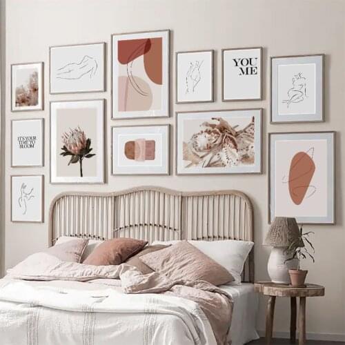 Abstract Line Girl Pink Peony Flower Wall Art Canvas Painting Nordic Posters And Prints Wall Pictures For Living Room Home Decor