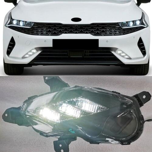 1Pair Car Daytime Running Light Front Bumper Fog light Lamp LED DRL With yellow turn signal For Kia K5 Optima 2021