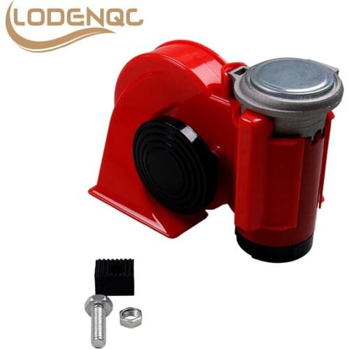 Car Air Horn 12V 115dB Red Compact Dual Tone Electric Pump Loud Siren Vehicle for Car Motorcycle Truck Bicycle
