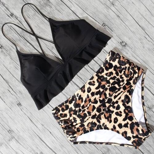 Ruffled Bikini High Waist Swimsuit Floral Women Bikini 2020 Leopard Swimwear Push Up Swimsuit Women Female Printed Bathing Suits