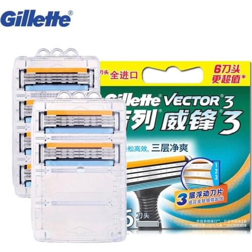 Gillette Vector 3 Three Layer Razor Blade for Man Beard Shaving Shaver Safety Straight Manual Shaving Razors Blades 6pcs/pack