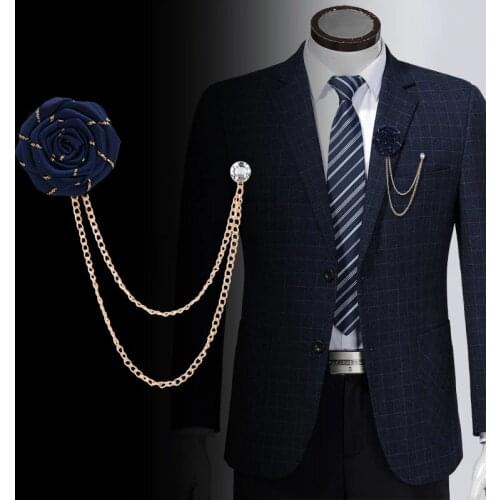Fabric Flower Rose Brooches Pins Metal Chain Tassel Mens Suit Collar Lapel Pin Men Women Korean Wedding Banquet Fashion Jewelry