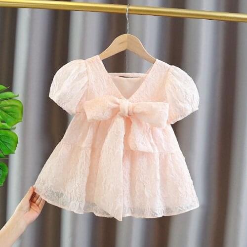 2021 Summer Girls Baby Kids Pink/blue Big Bow Backless Dress Fashion Princess Birthday Dresses Children Clothes Outfits
