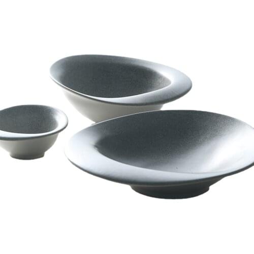 Guopin Design Nordic Grey Color Stone Hat Shape Sushi Plate Rice Bowl for Restaurant Pebbles Feeling Smooth Sauce Dish