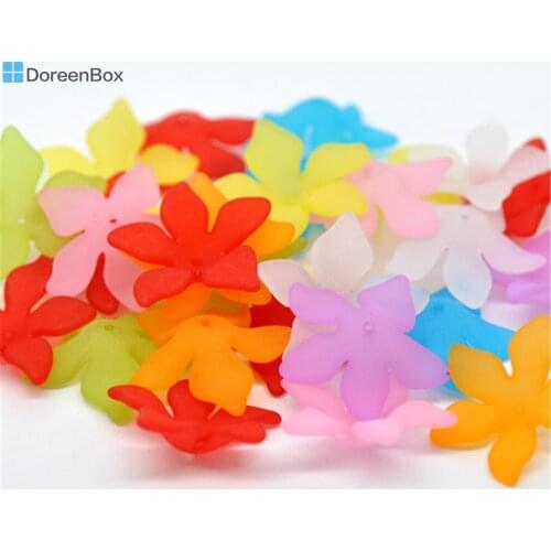 Doreen Box hot- 80Pcs Mixed Flower Frosted Acrylic Beads 28x7mm(B12047)