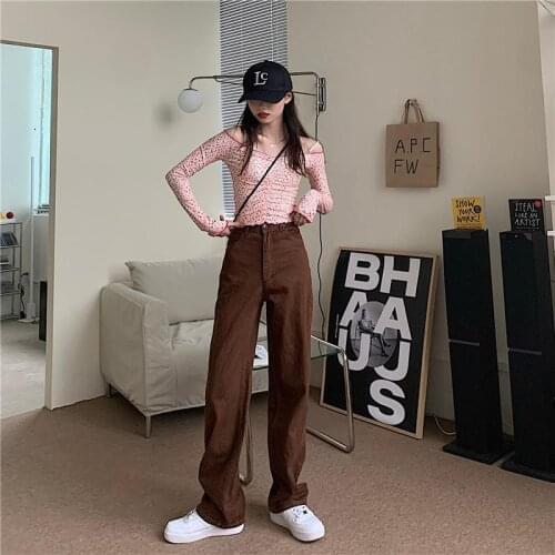 Spring Autumn High Waist Vintage Straight Loose Jeans For Women Streetwear Casual Long Denim Pants Ladies Chic Wide Leg Jeans
