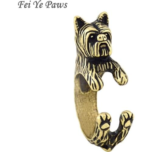Fei Ye Paws Vintage Yorkshire Terrier Ring Anel Boho Chic Yorkie Dog Rings For Women Men Jewelry Best Friends Jewellery