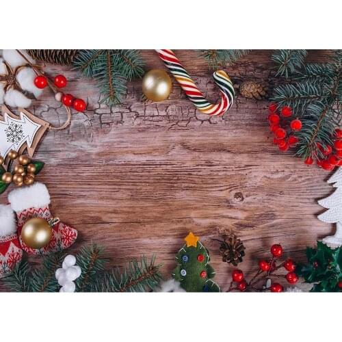 Wooden Board Christmas Baubles Pine Photographic Backgrounds for Children Baby Family Xmas Backdrops for Photo Studio Photobooth