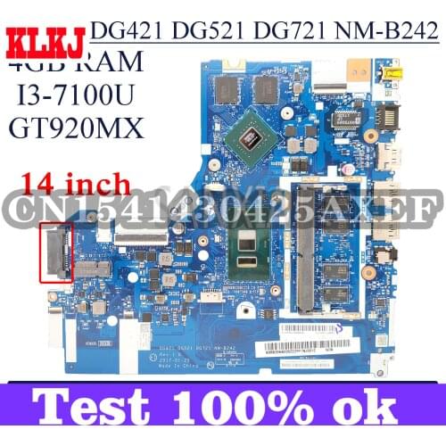 KLKJ NM-B242 Laptop Motherboard For Lenovo Ideapad 320-14IKB (14 inch) Original Mainboard 4GB-RAM I3-7100U GT920MX