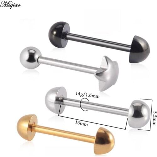 Miqiao 14g Tongue Rings Woman Men Stainelss Steel Ball Tongue Body Piercing Jewelry