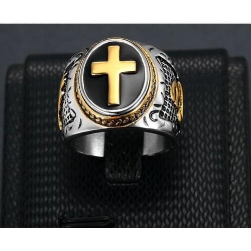 New Style Hip Hop Carved Cross Titanium Steel Ring Fashion Hand of God Mens Ring Fashion Mens Religious Anniversary Jewelry