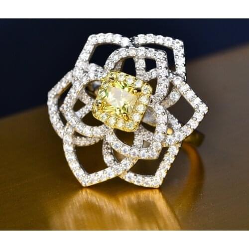 YPAY8 Fashion luxury hot brand S925 sterling silver openwork carved ring goddess ladies AAA big zircon square ring jewelry