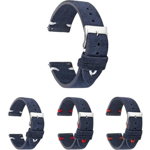 Onthelevel suede leather strap replacement wristband 18mm 20mm 22mm dark blue white / red / orange stitch unisex 2019 new