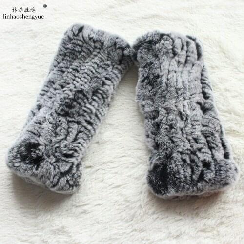 Linhaoshengyue Real Rex Rabbit Fur Women Glove Leaky Finger Glove
