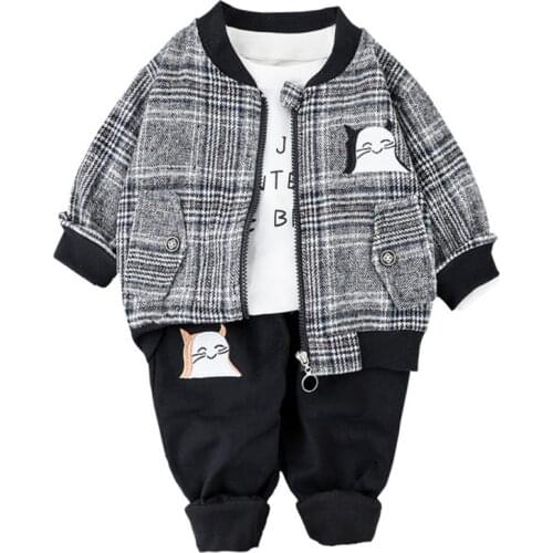 New Spring Autumn Baby Boys Set Clothes Children Plaid Cotton Casual Jacket Pants 2Pcs/Sets Toddler Fashion Costume Kids Outfits