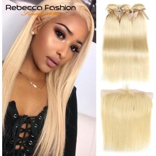 Rebecca 613 Blonde Bundles With Frontal Human Hair Bundles Blonde Peruvian Straight Hair 3 Bundles With Frontal Closure