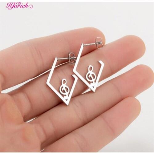 Music Note Earring Stainless Steel Music Square Stud Earrings Girls Party Big Geometric Personalise Jewelry Bijoux 2021 Gift