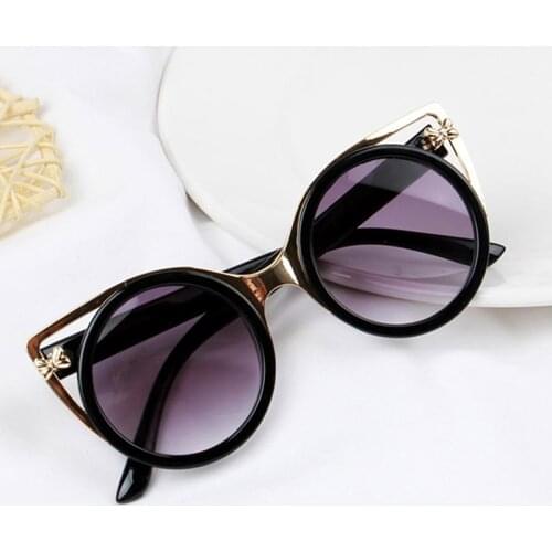 Retro Child Cat Ear Kids Sunglasses Vintage Oversized Round Children Sunglasses for Baby Infant Uv400 Mirror Boys Girls