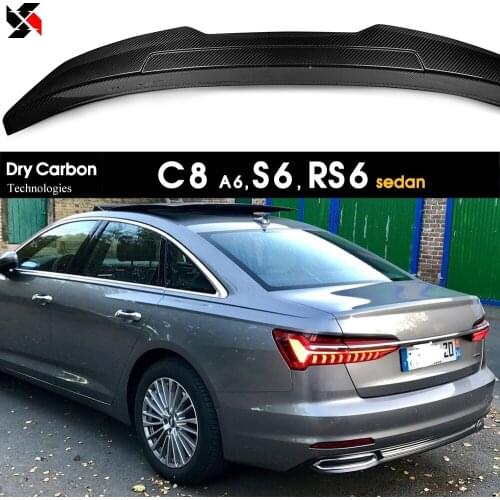 Dry Carbon Fiber Rear Trunk Spoiler Heckspoiler Deck Wing Duckbill for Audi A6 C8 S6 RS6 4-Door Sedan 2019 - 2025