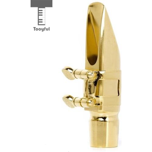 Tooyful Golden Plated Alto Sax Saxophone Mouthpiece #6 Metal with Cap and Ligature High Baffle Design Special Tone Chamber