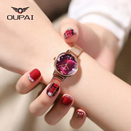 OUPAI Women Fashion Purple Quartz Watch Lady steel Watchband High Quality Casual Waterproof Wristwatch Gift for Wife 2019