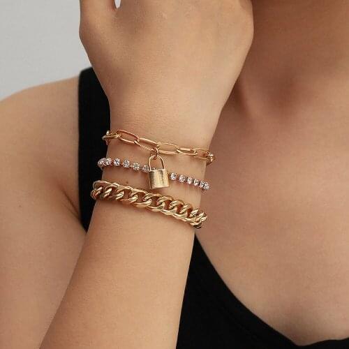 Gothic 3Pcs/Set Crystal Lock Pedant Bracelets Set for Women Boho Luxury Charm Adjustable Lasso Bracelet Bangle Jewelry Girl Gift